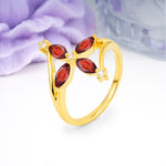 Four Marquise Cut Cross Flower Garnet Wedding Ring - Additional view