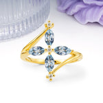 Four Marquise Cut Cross Flower Aquamarine Wedding Ring - Additional view