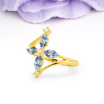 Four Marquise Cut Cross Flower Aquamarine Wedding Ring - Additional view
