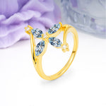 Four Marquise Cut Cross Flower Aquamarine Wedding Ring - Additional view