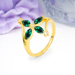 Four Marquise Cut Cross Flower Emerald Wedding Ring - Additional view