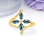 Four Marquise Cut Cross Flower Alexandrite Wedding Ring - Additional view