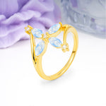 Four Marquise Cut Cross Flower Moonstone Wedding Ring - Additional view