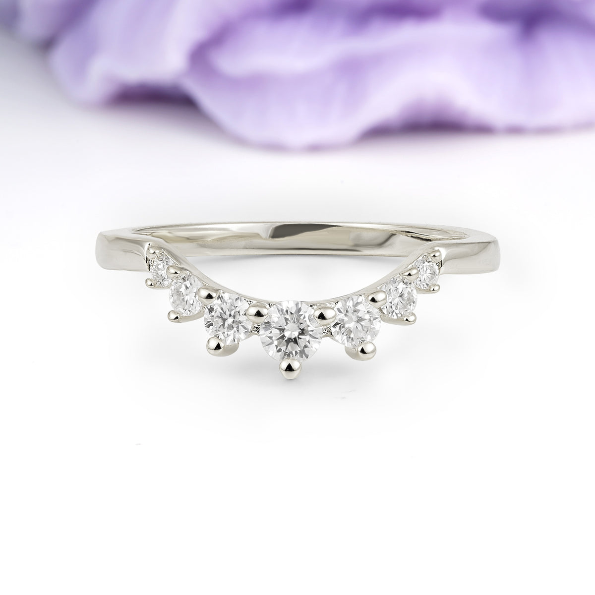 Classic Vintage Crown 3 Prong Round Cut Moissanite Wedding Ring - Additional view