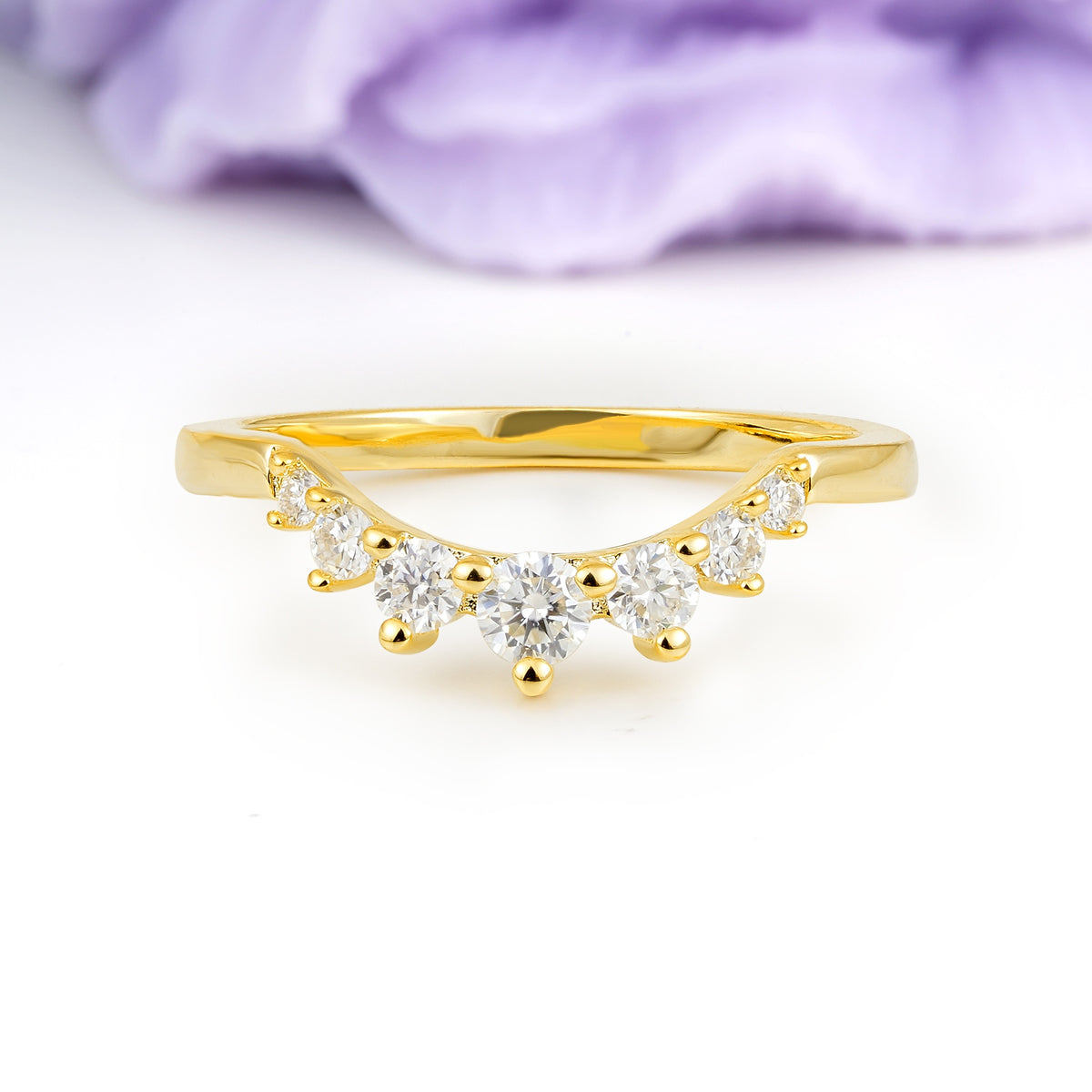Classic Vintage Crown 3 Prong Round Cut Moissanite Wedding Ring - Additional view
