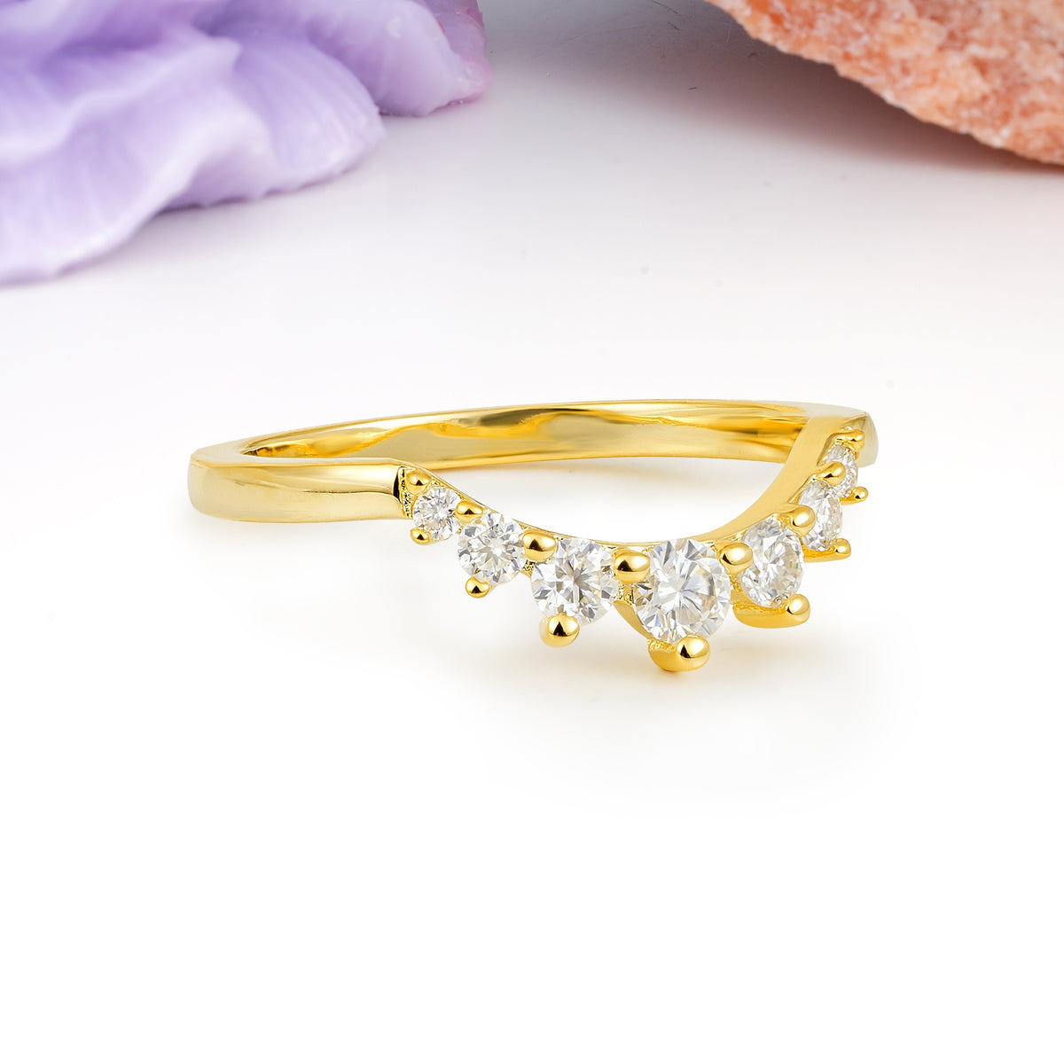 Classic Vintage Crown 3 Prong Round Cut Moissanite Wedding Ring - Additional view