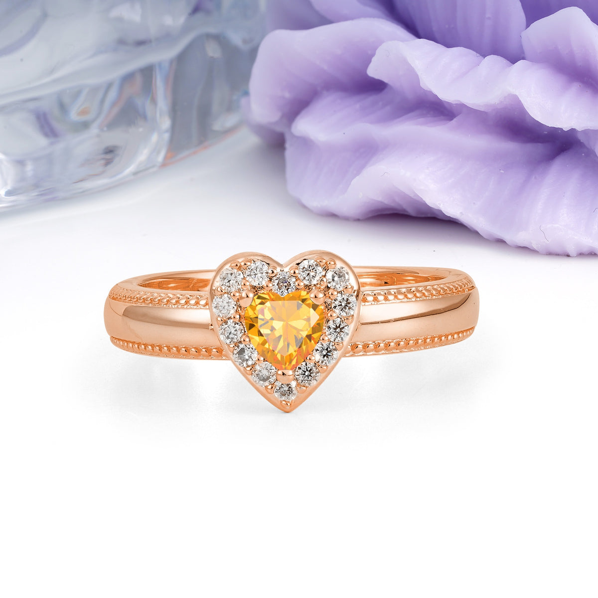 Classic Vintage 3 Prong Heart Cut Citrine Engagement Ring - Additional view