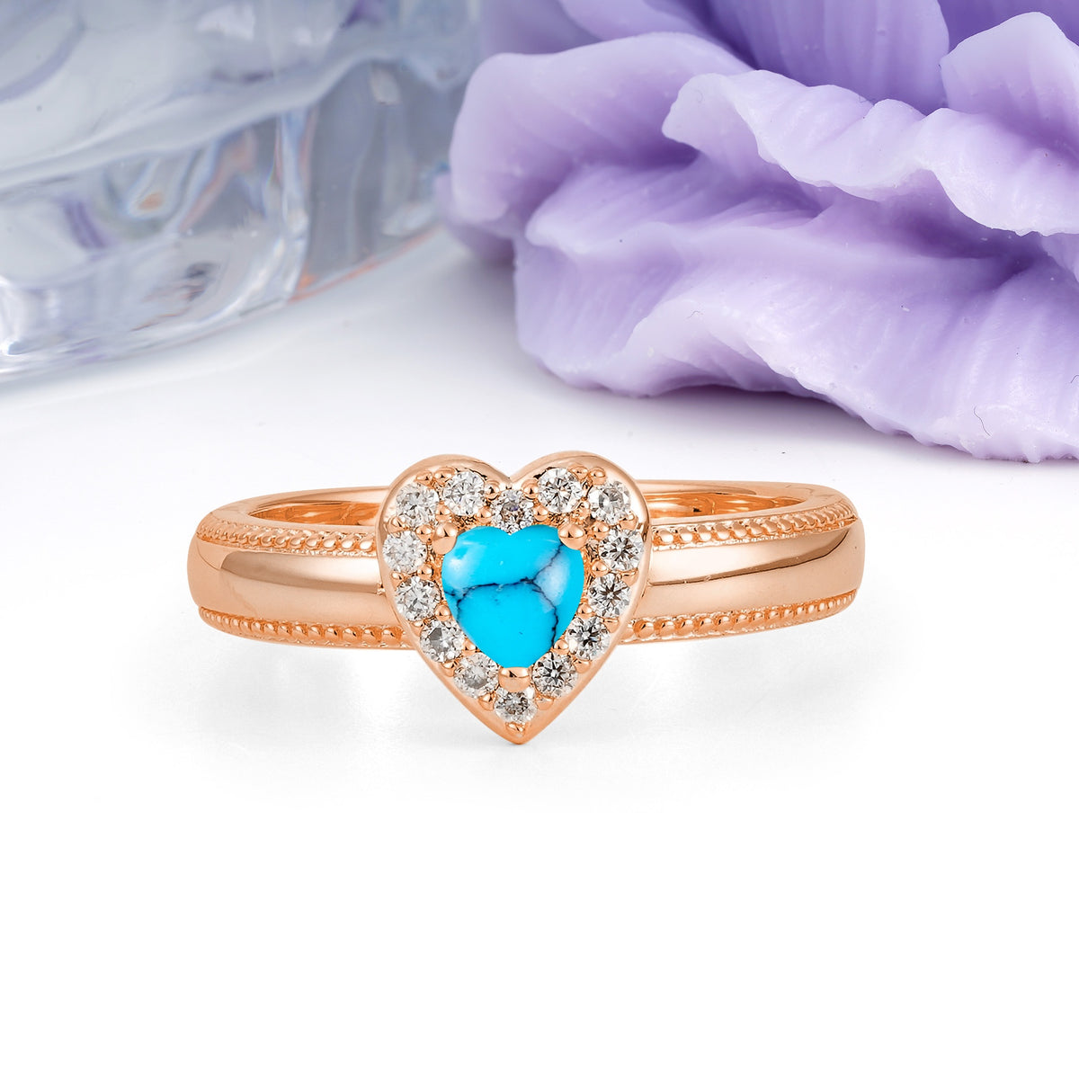 Classic Vintage 3 Prong Heart Cut Turquoise Engagement Ring - Additional view