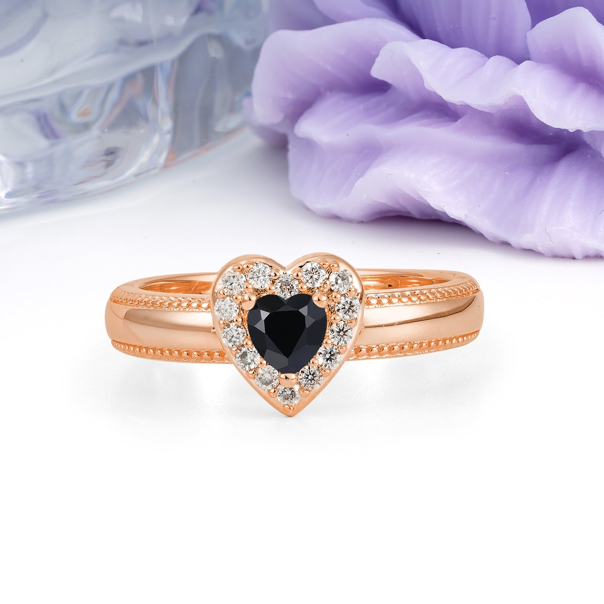 Classic Vintage 3 Prong Heart Cut Black Onyx Engagement Ring - Additional view