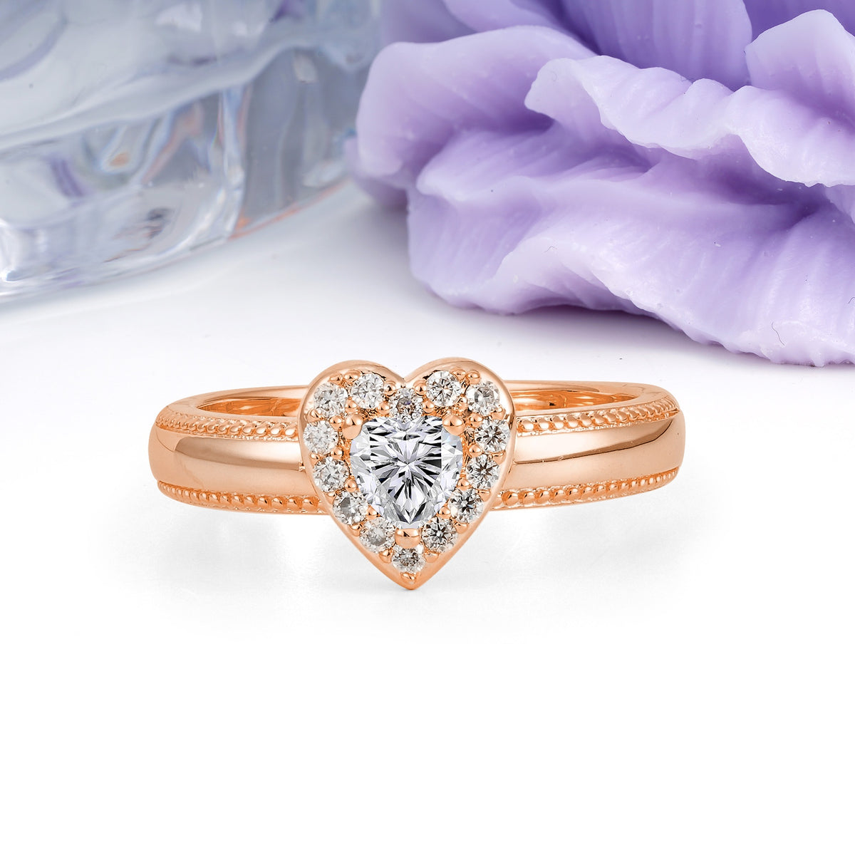 Classic Vintage 3 Prong Heart Cut Lab Diamond Engagement Ring - Additional view