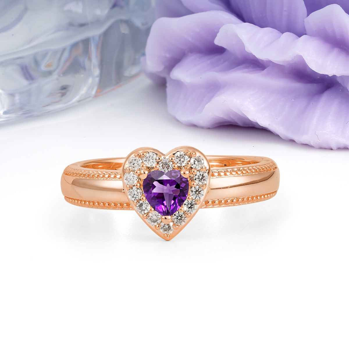 Classic Vintage 3 Prong Heart Cut Amethyst Engagement Ring - Additional view