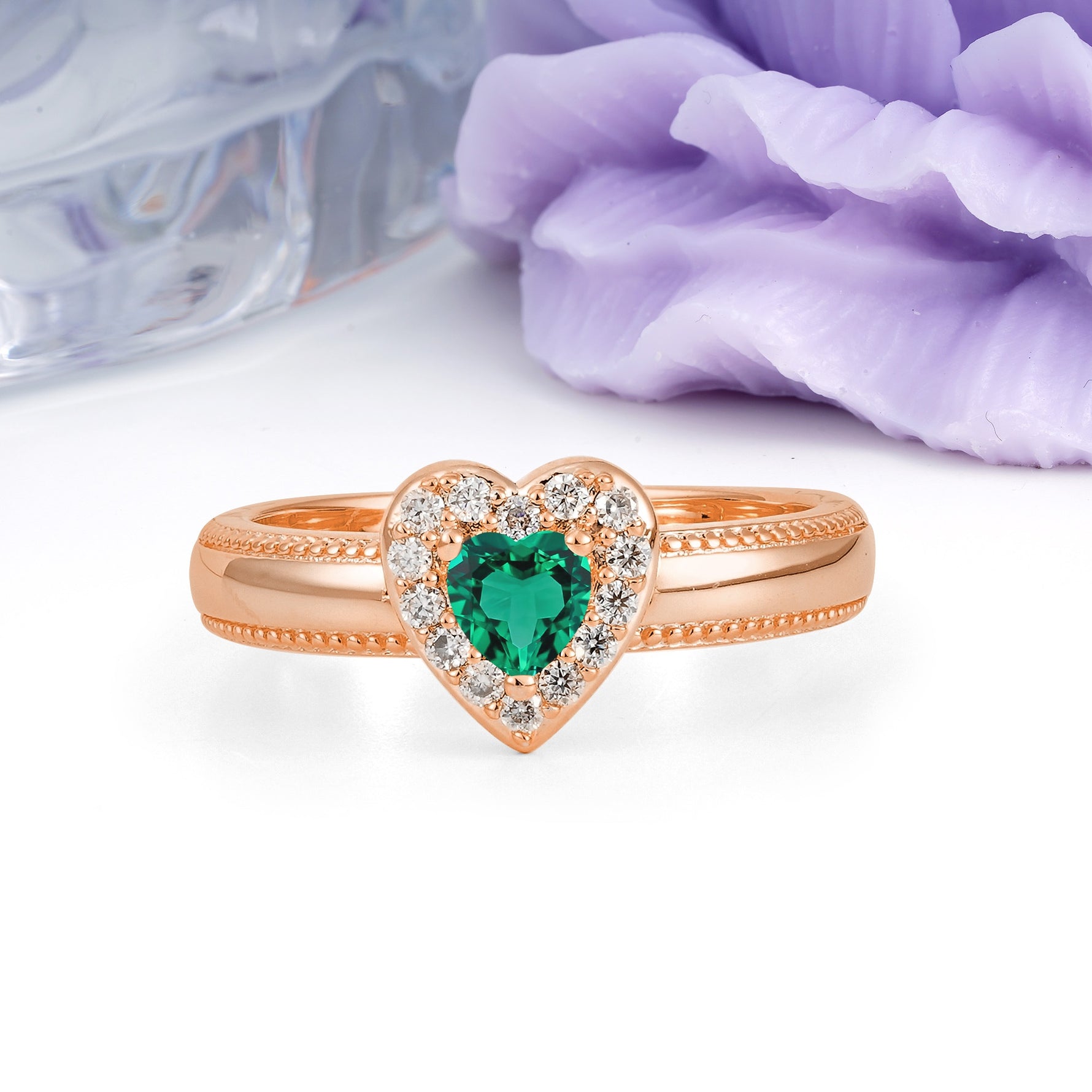 Classic Vintage 3 Prong Heart Cut Emerald Engagement Ring - Additional view