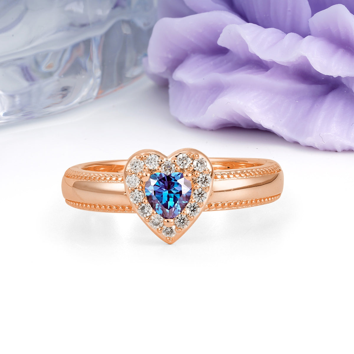 Classic Vintage 3 Prong Heart Cut Alexandrite Engagement Ring - Additional view