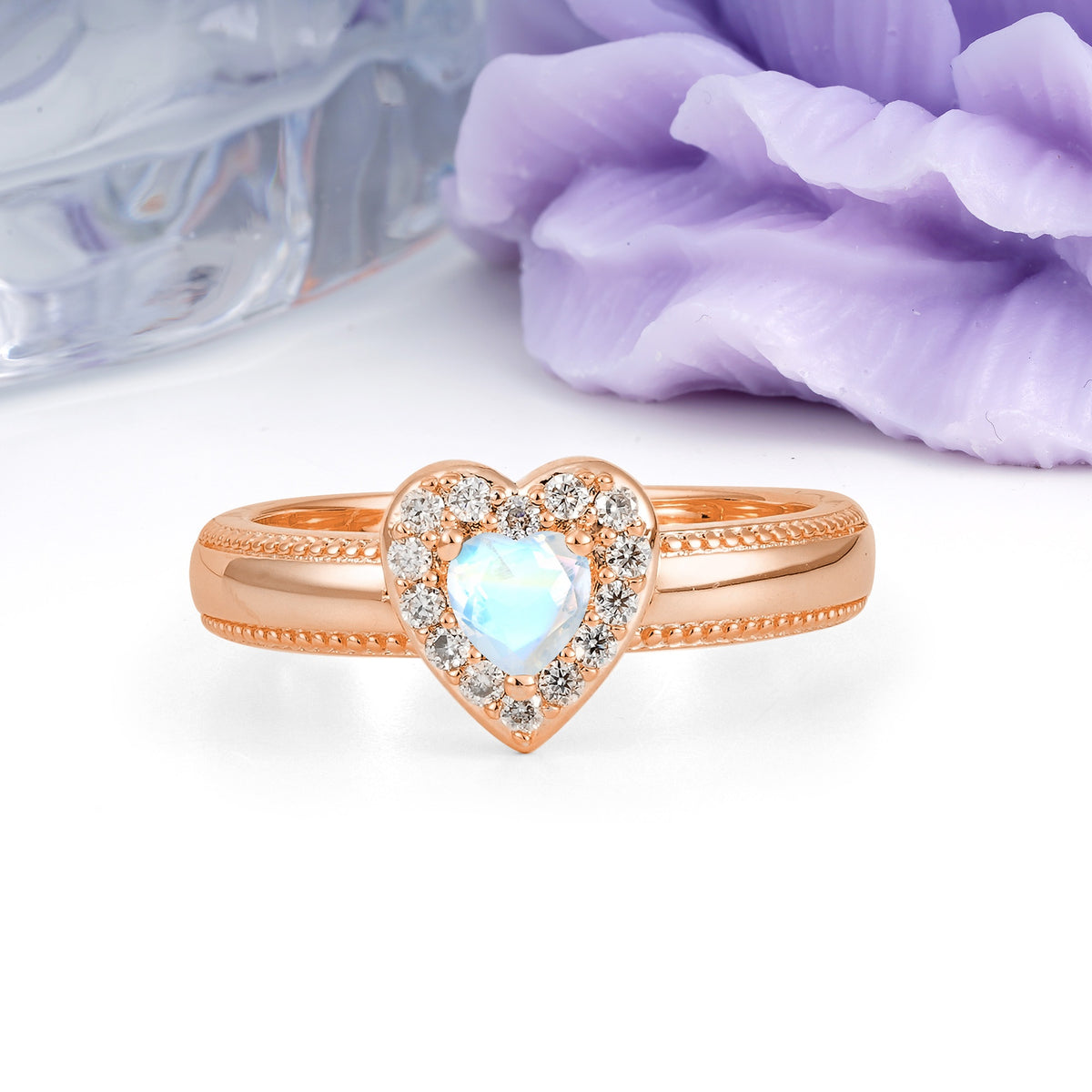 Classic Vintage 3 Prong Heart Cut Moonstone Engagement Ring - Additional view