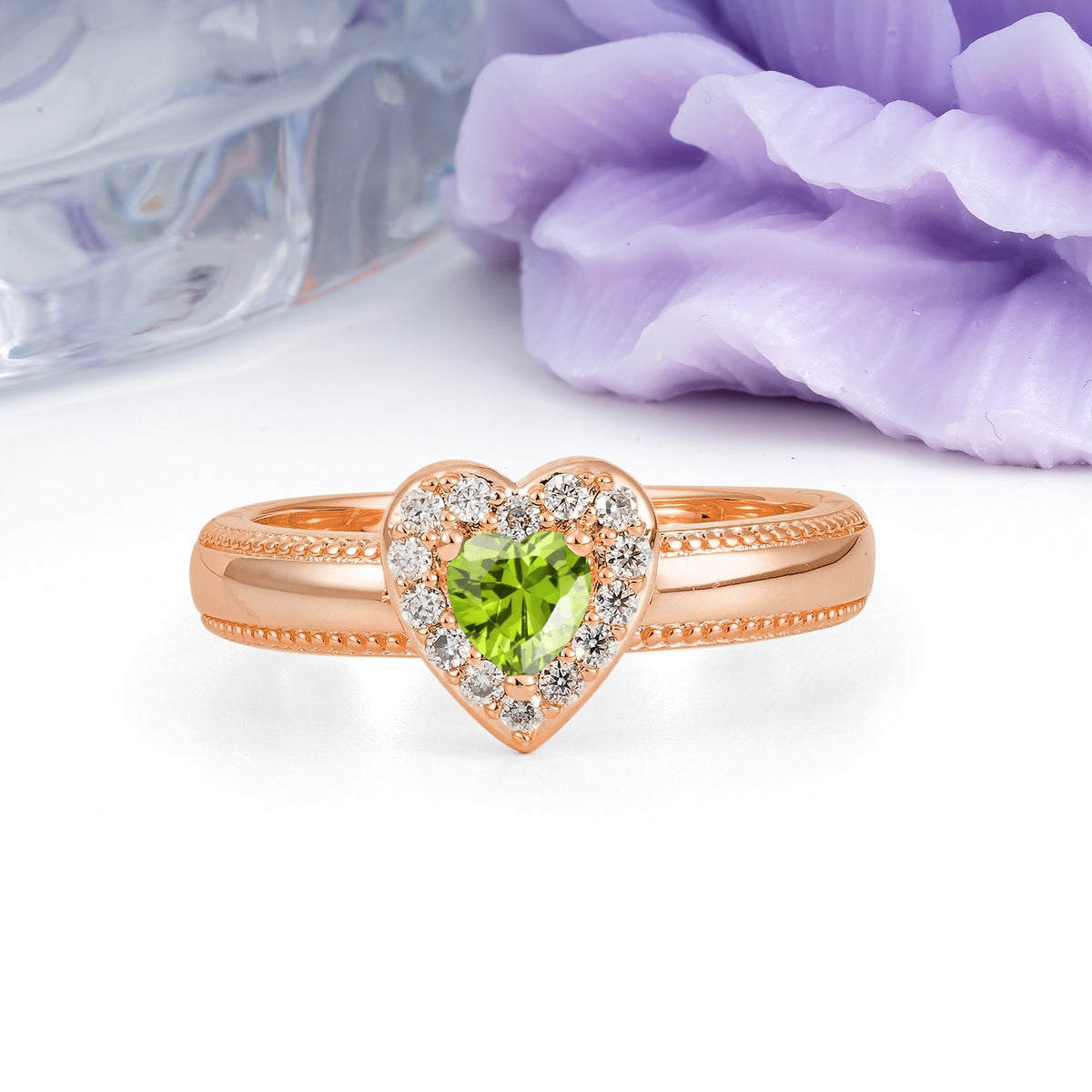 Classic Vintage 3 Prong Heart Cut Peridot Engagement Ring - Additional view