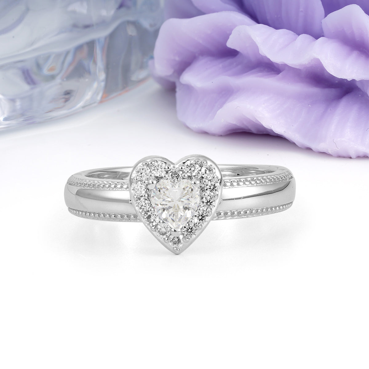 Classic Vintage 3 Prong Heart Cut Moissanite Engagement Ring - Additional view