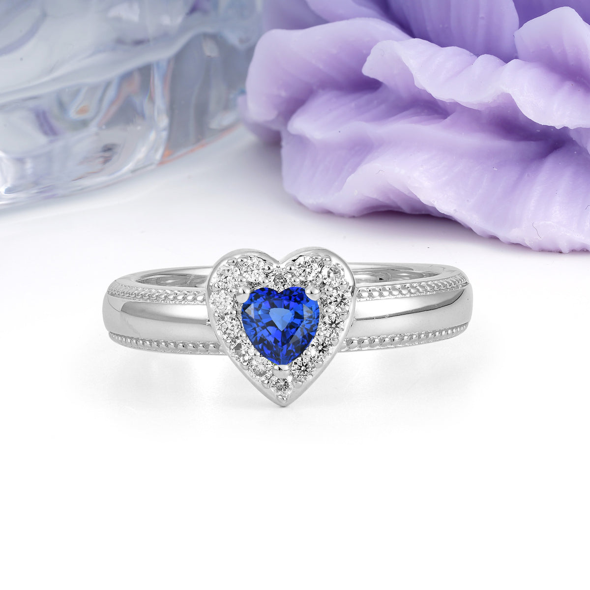 Classic Vintage 3 Prong Heart Cut Sapphire Engagement Ring - Additional view