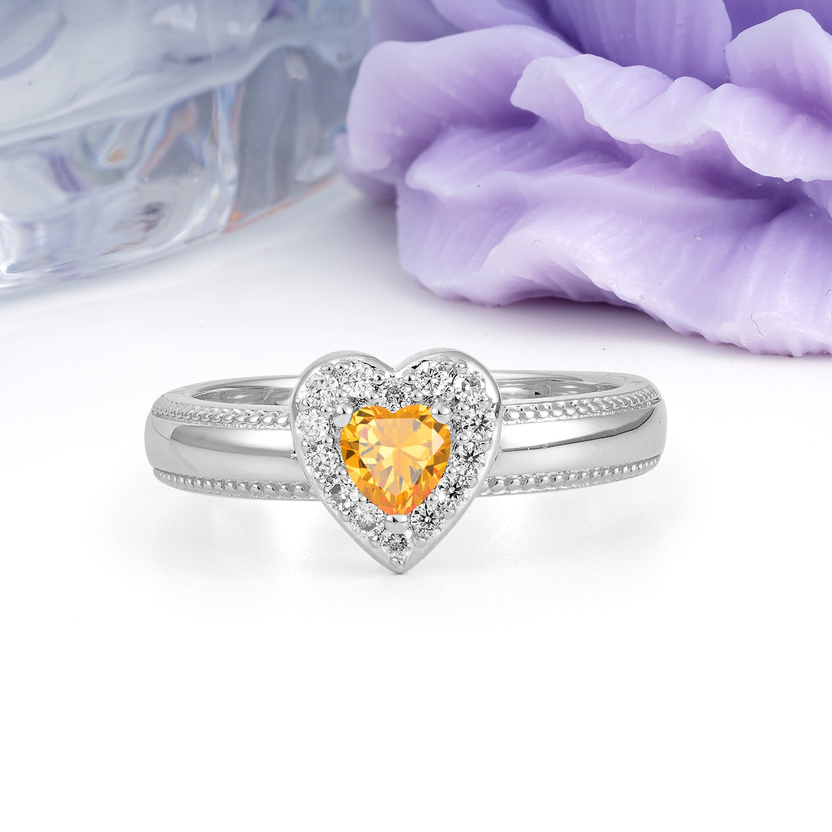 Classic Vintage 3 Prong Heart Cut Citrine Engagement Ring - Additional view