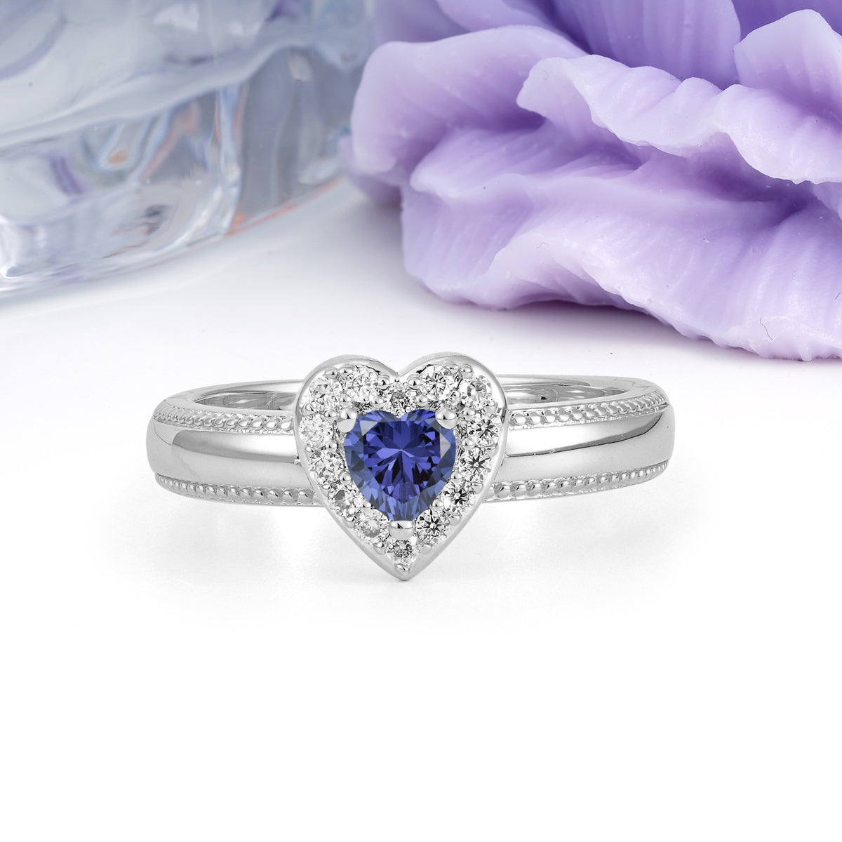 Classic Vintage 3 Prong Heart Cut Tanzanite Engagement Ring - Additional view