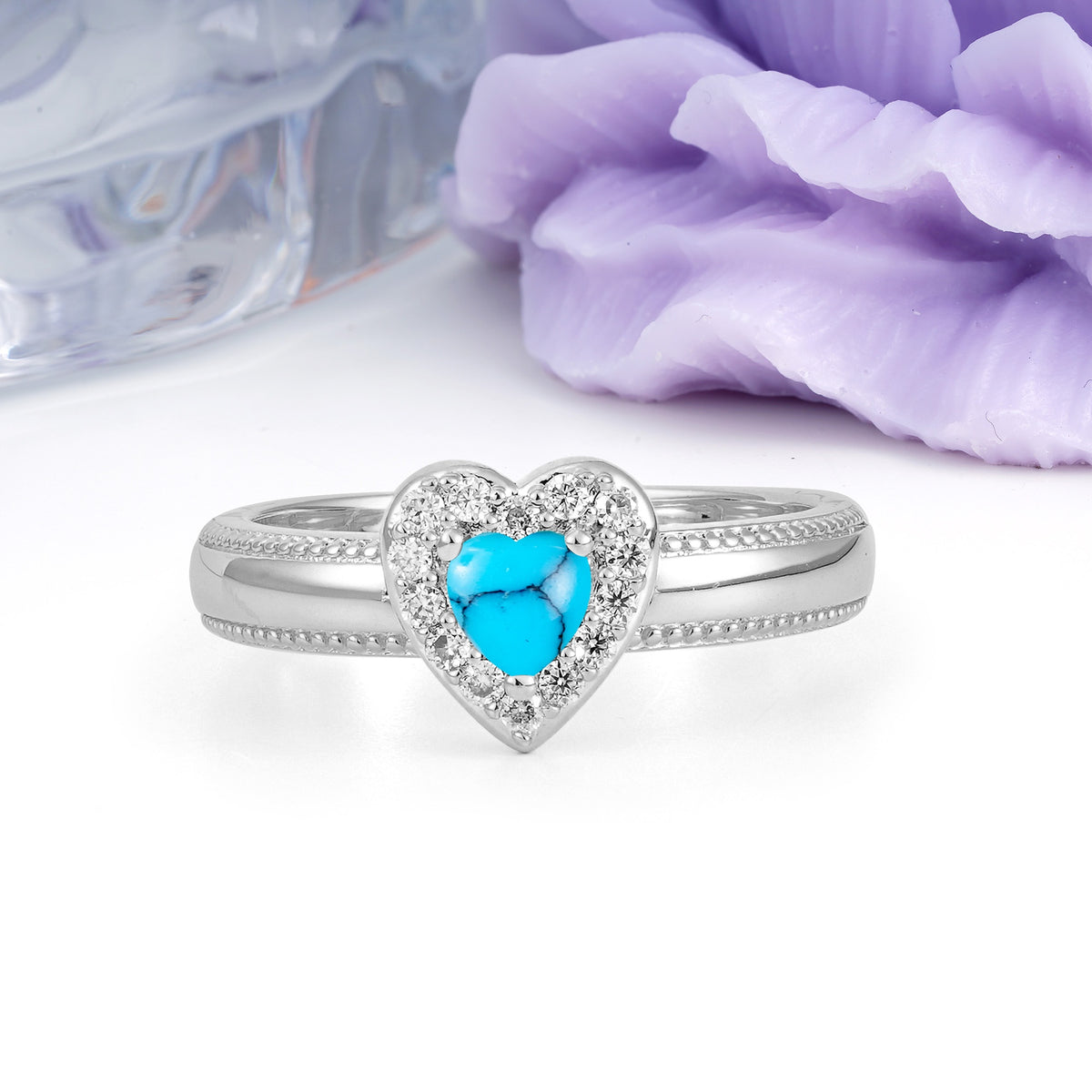 Classic Vintage 3 Prong Heart Cut Turquoise Engagement Ring - Additional view