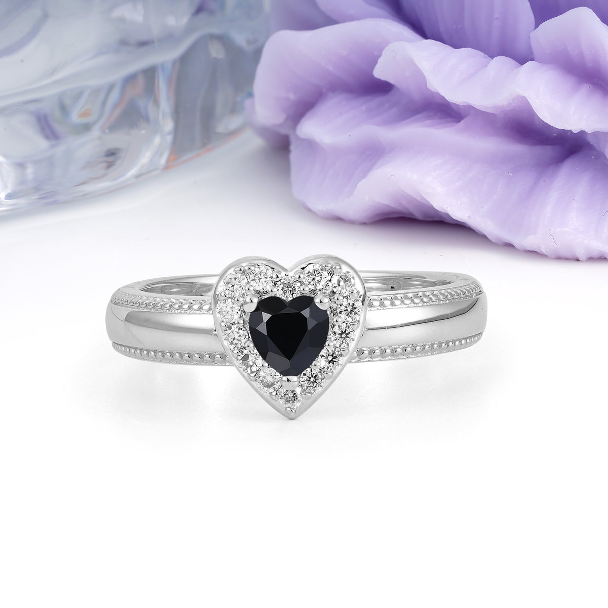 Classic Vintage 3 Prong Heart Cut Black Onyx Engagement Ring - Additional view