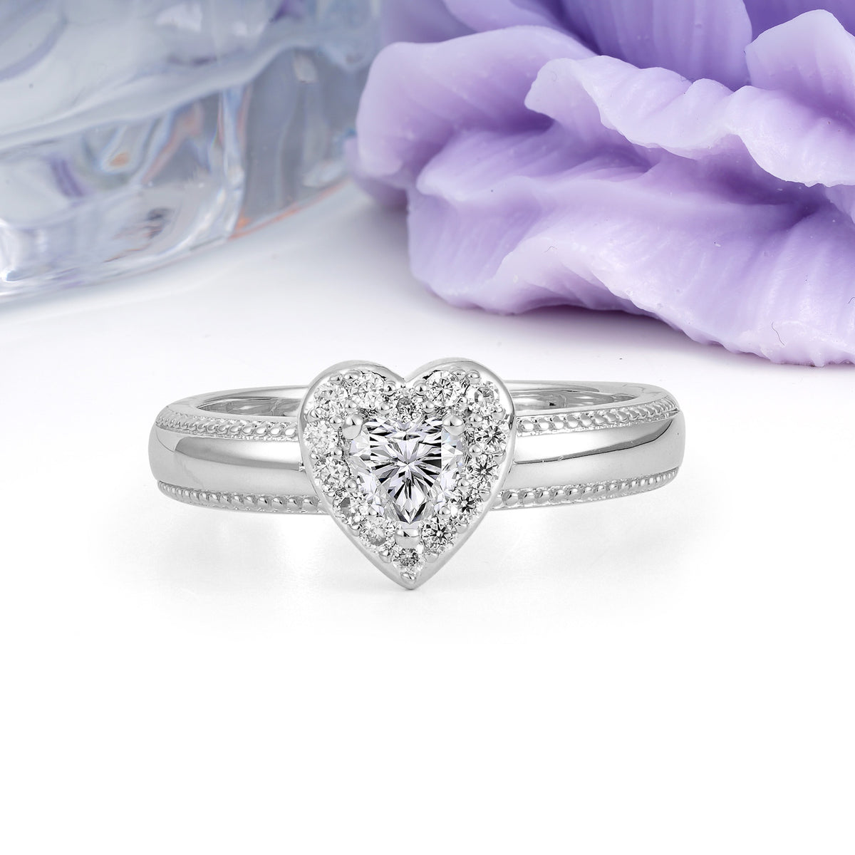 Classic Vintage 3 Prong Heart Cut Lab Diamond Engagement Ring - Additional view