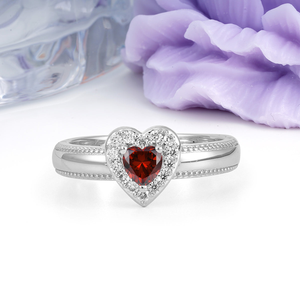 Classic Vintage 3 Prong Heart Cut Garnet Engagement Ring - Additional view