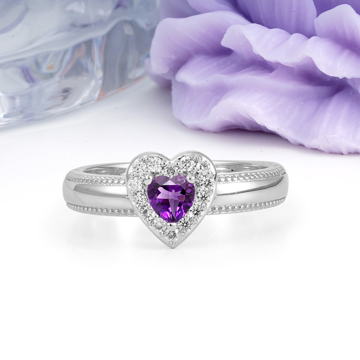 Classic Vintage 3 Prong Heart Cut Amethyst Engagement Ring - Additional view