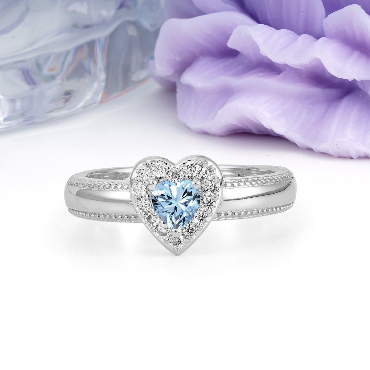Classic Vintage 3 Prong Heart Cut Aquamarine Engagement Ring - Additional view