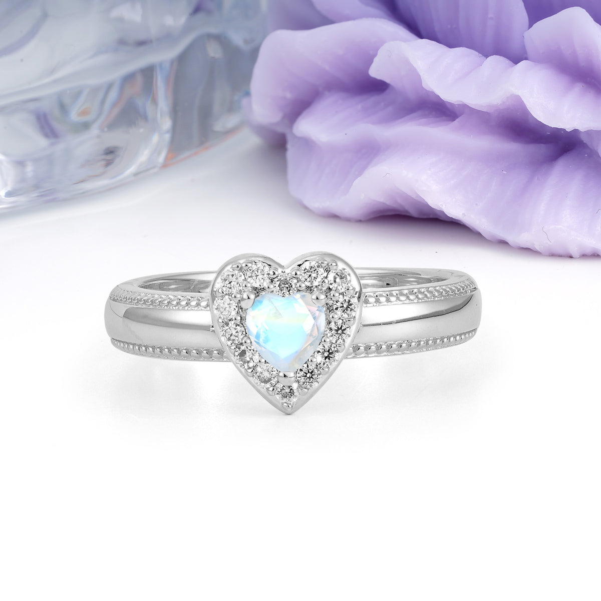 Classic Vintage 3 Prong Heart Cut Moonstone Engagement Ring - Additional view