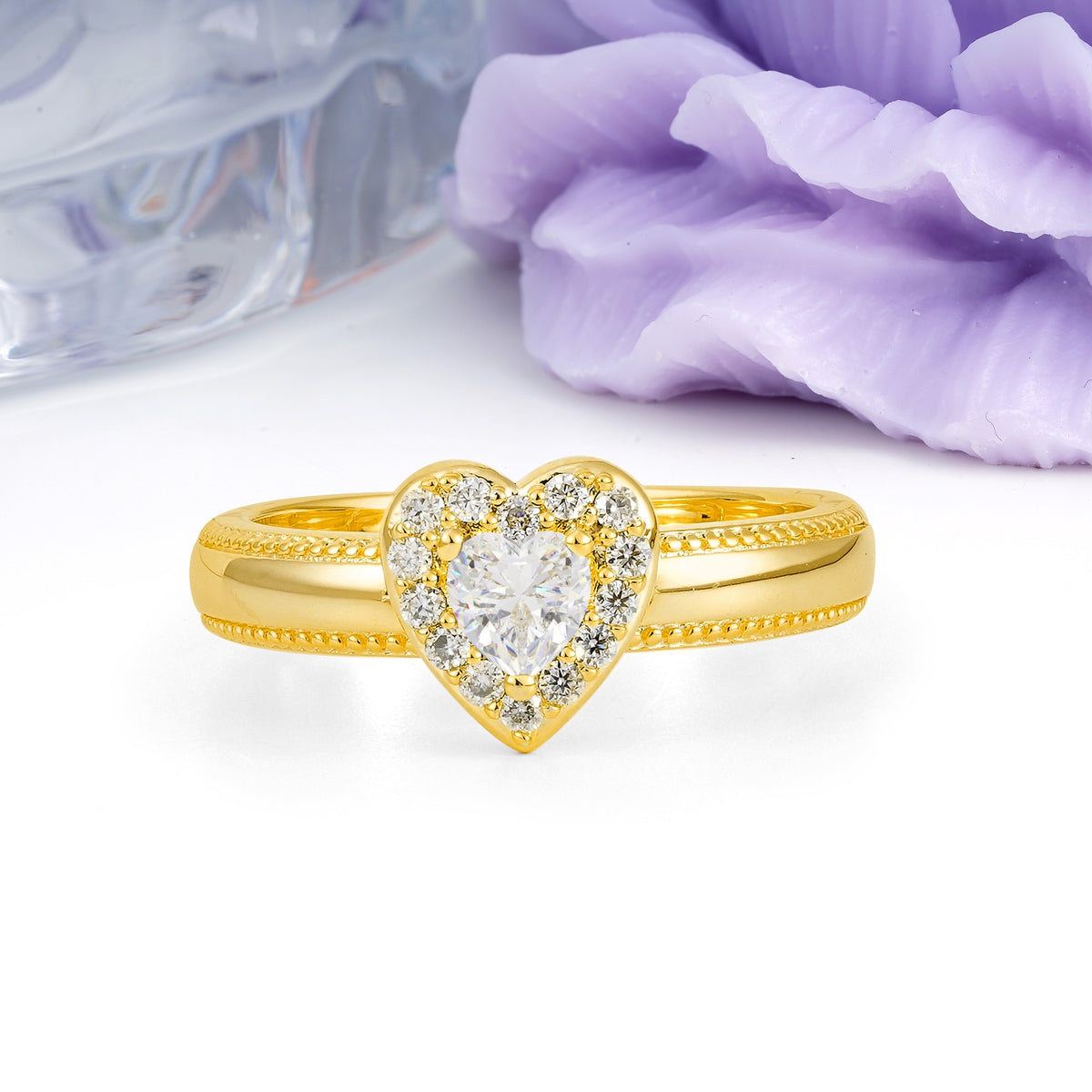 Classic Vintage 3 Prong Heart Cut Moissanite Engagement Ring - Additional view