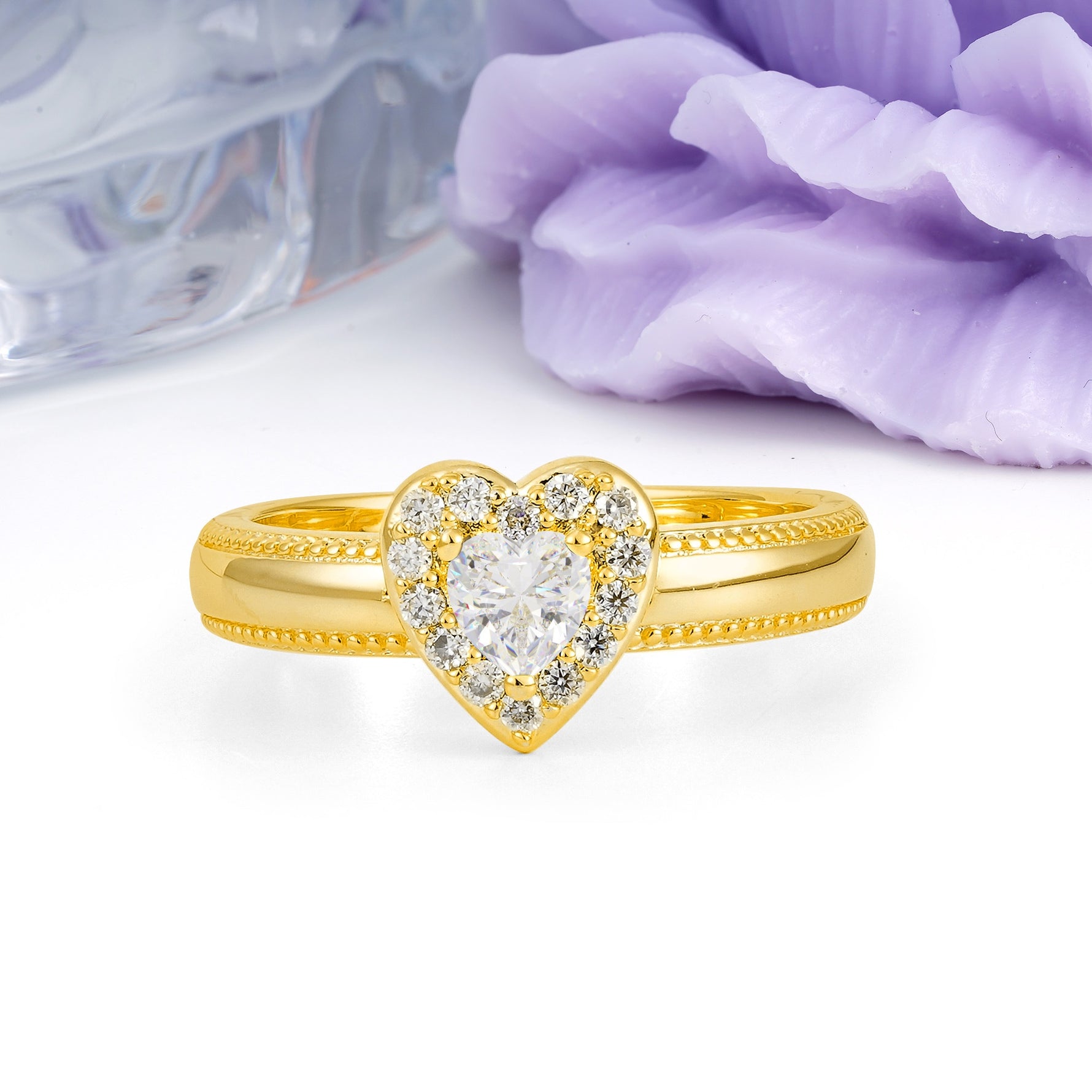 Classic Vintage 3 Prong Heart Cut Moissanite Engagement Ring - Additional view