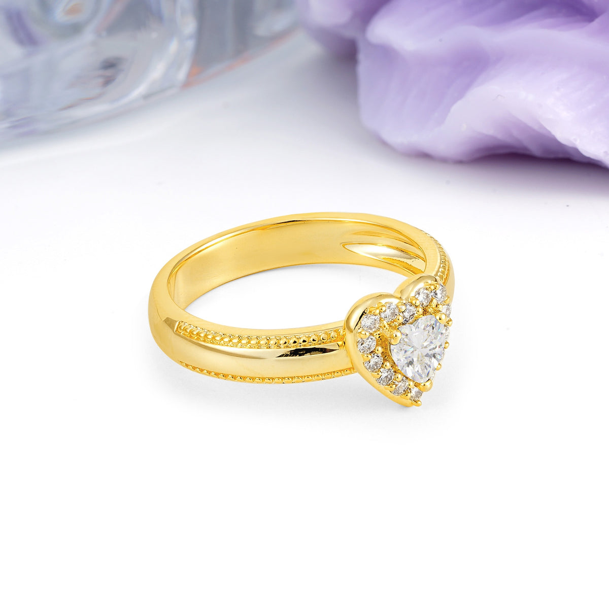 Classic Vintage 3 Prong Heart Cut Moissanite Engagement Ring - Additional view