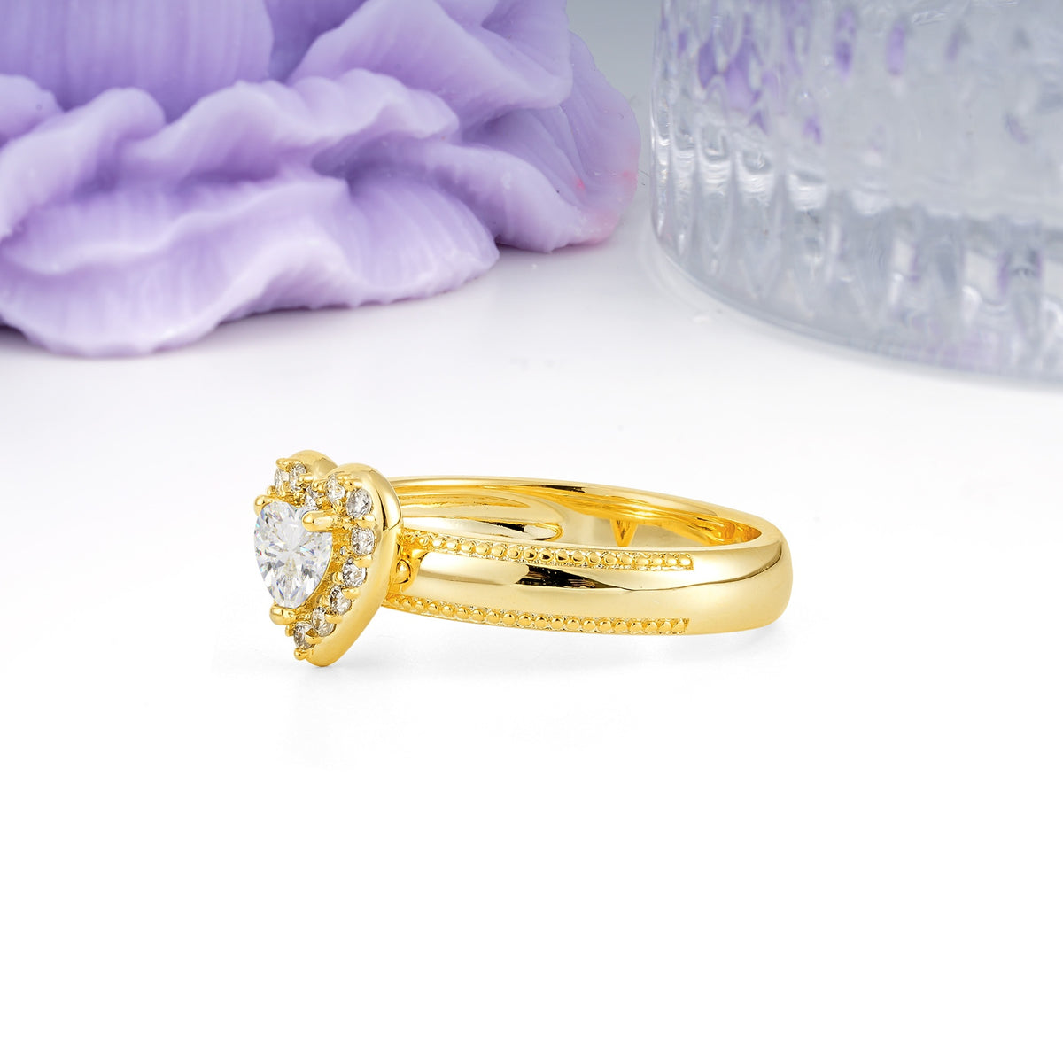 Classic Vintage 3 Prong Heart Cut Moissanite Engagement Ring - Additional view