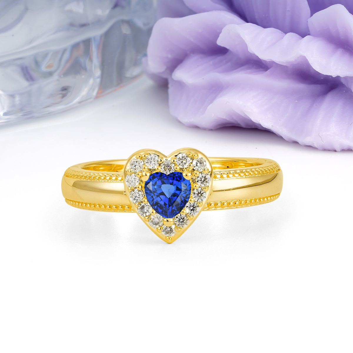 Classic Vintage 3 Prong Heart Cut Sapphire Engagement Ring - Additional view