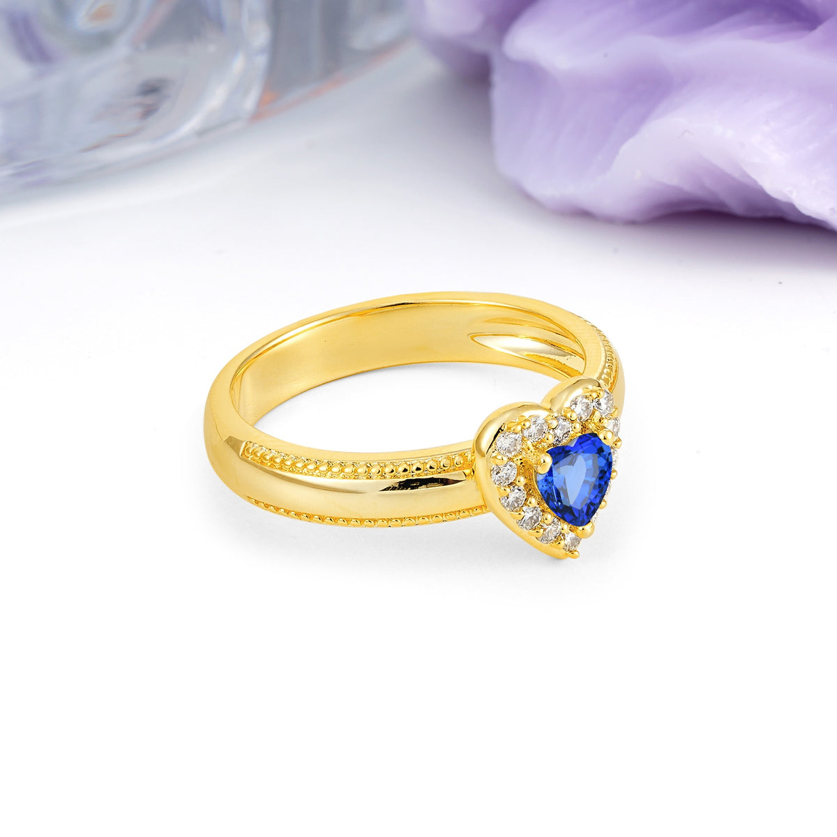 Classic Vintage 3 Prong Heart Cut Sapphire Engagement Ring - Additional view