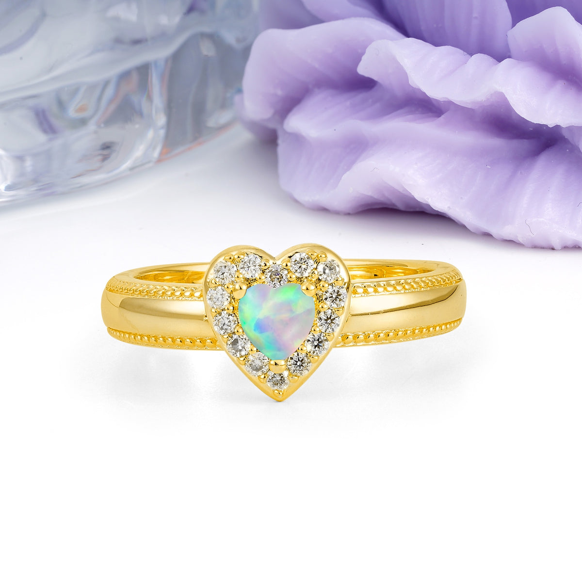Classic Vintage 3 Prong Heart Cut Fire Opal Engagement Ring - Additional view