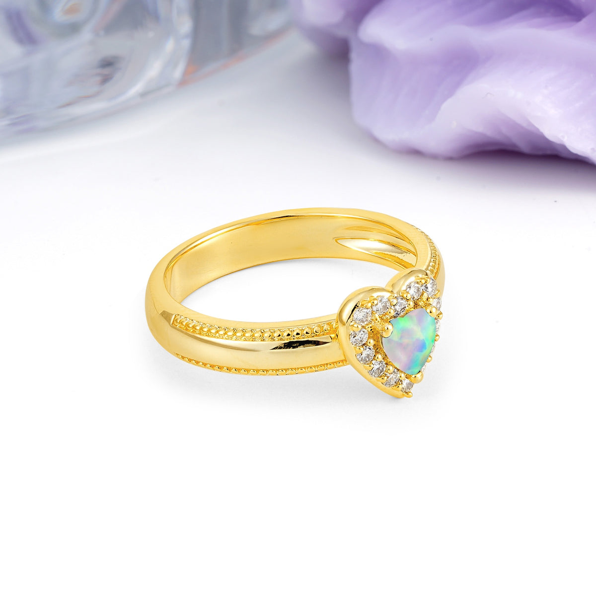 Classic Vintage 3 Prong Heart Cut Fire Opal Engagement Ring - Additional view