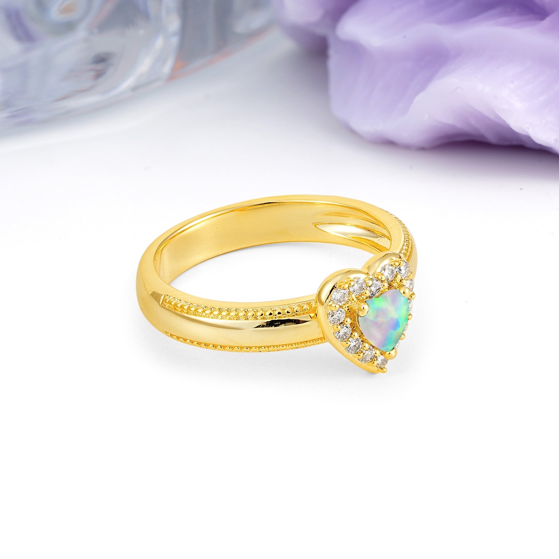 Classic Vintage 3 Prong Heart Cut Fire Opal Engagement Ring - Additional view