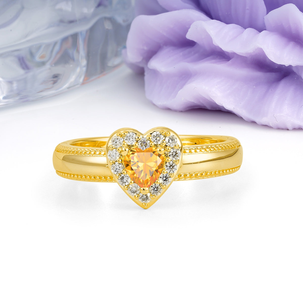 Classic Vintage 3 Prong Heart Cut Citrine Engagement Ring - Additional view