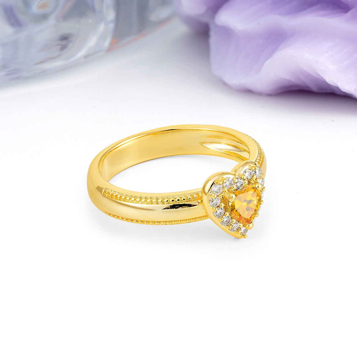 Classic Vintage 3 Prong Heart Cut Citrine Engagement Ring - Additional view