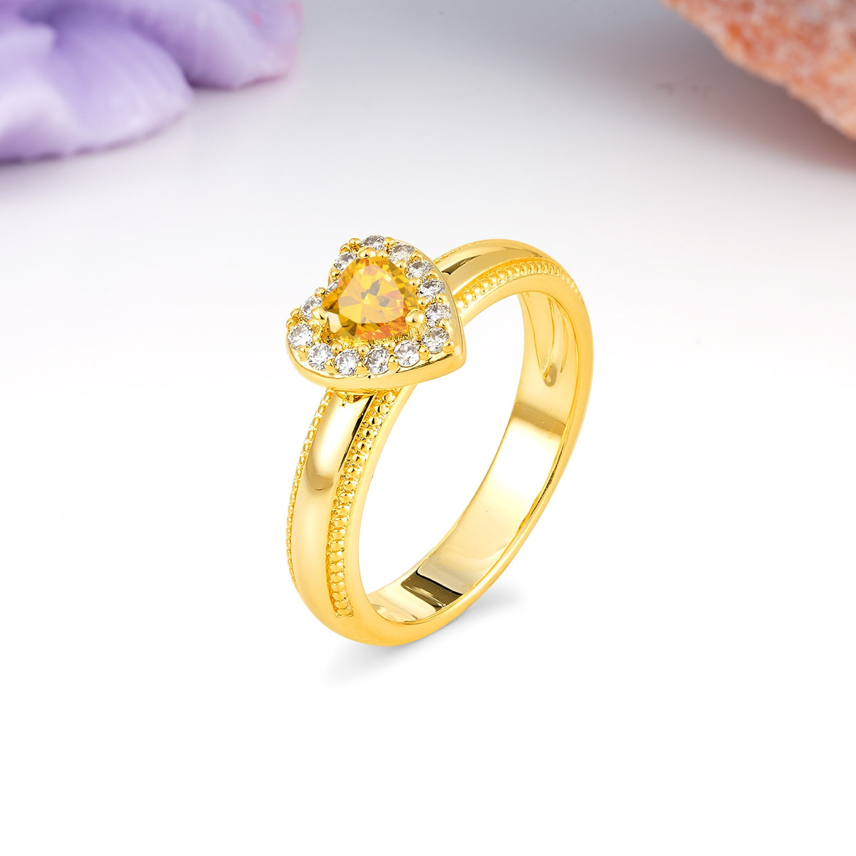 Classic Vintage 3 Prong Heart Cut Citrine Engagement Ring - Additional view