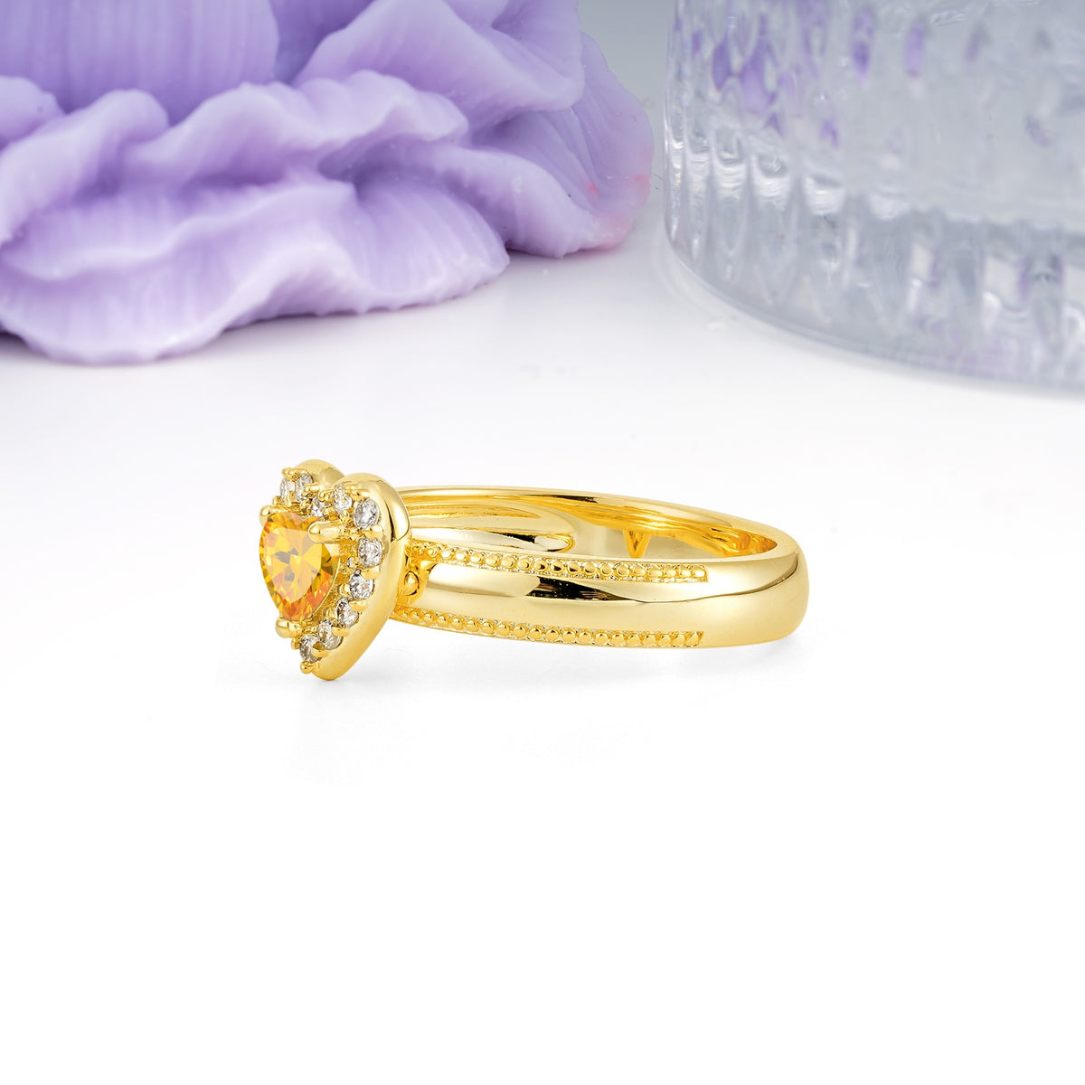 Classic Vintage 3 Prong Heart Cut Citrine Engagement Ring - Additional view
