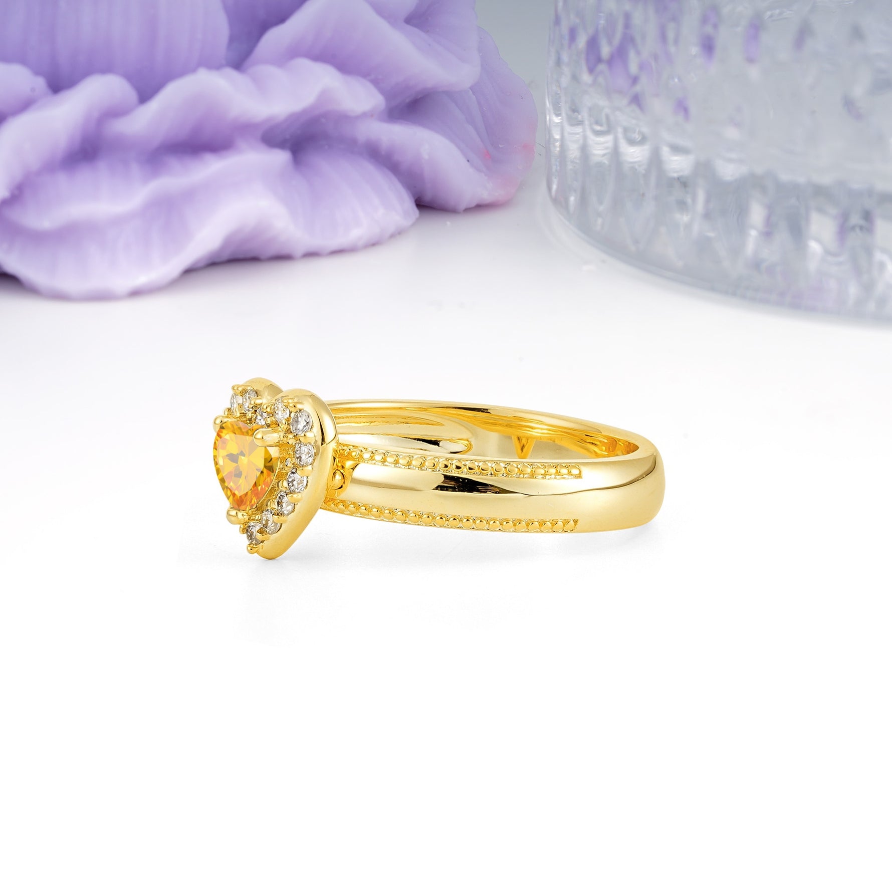 Classic Vintage 3 Prong Heart Cut Citrine Engagement Ring - Additional view