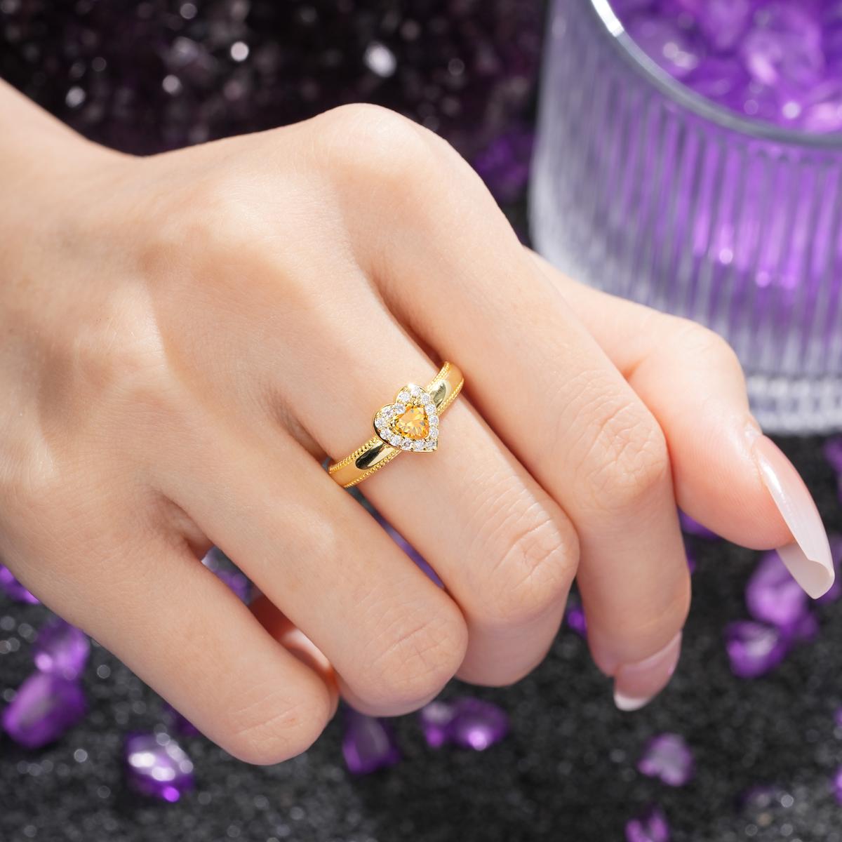 Classic Vintage 3 Prong Heart Cut Citrine Engagement Ring