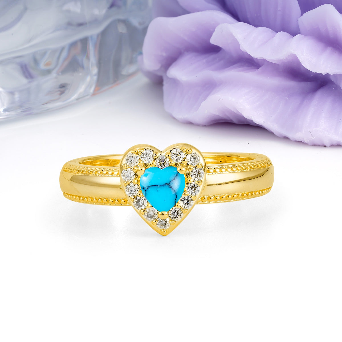 Classic Vintage 3 Prong Heart Cut Turquoise Engagement Ring - Additional view
