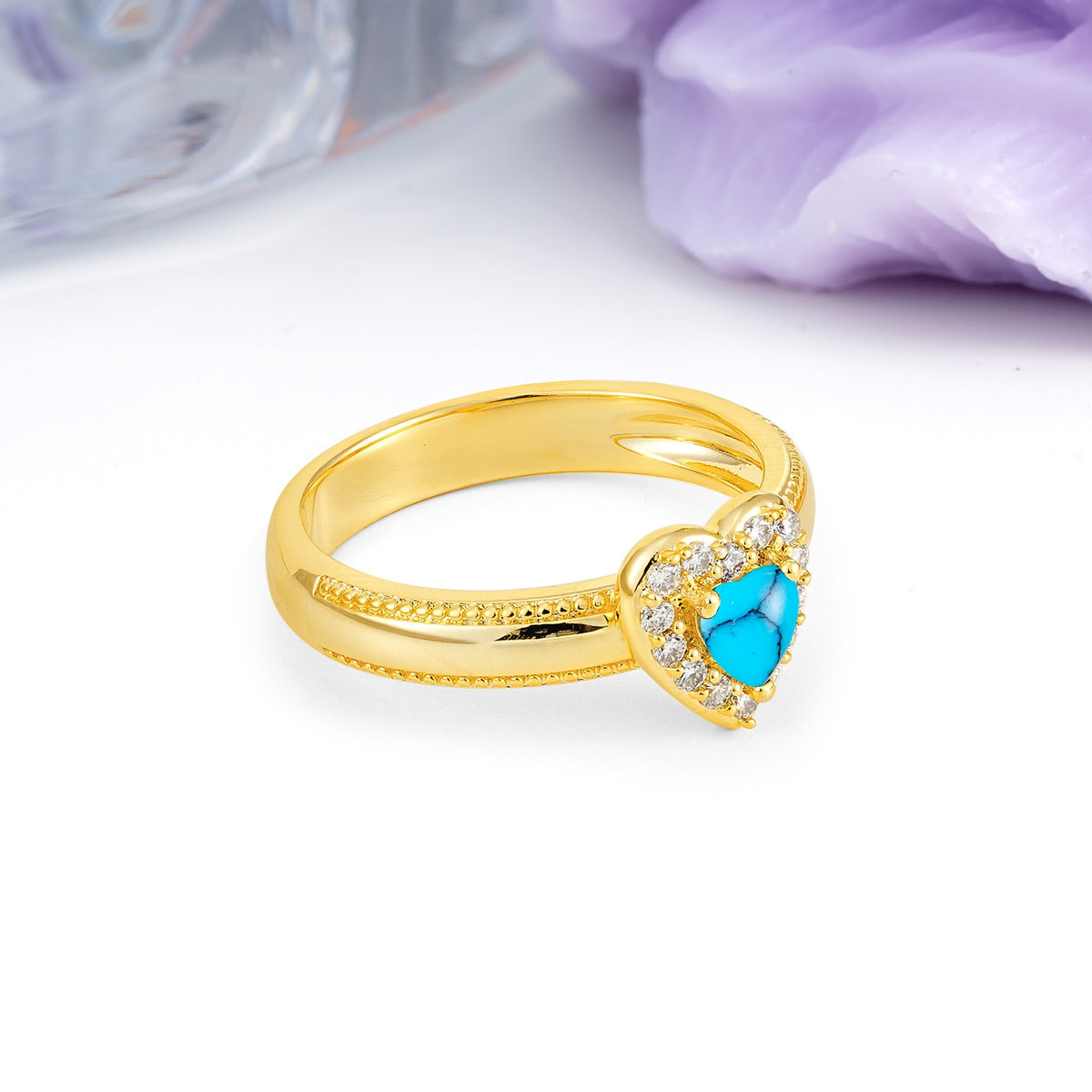 Classic Vintage 3 Prong Heart Cut Turquoise Engagement Ring - Additional view
