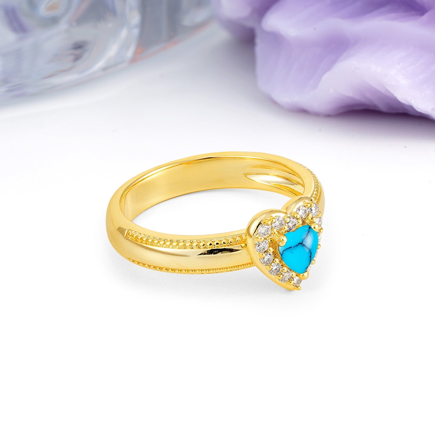Classic Vintage 3 Prong Heart Cut Turquoise Engagement Ring - Additional view