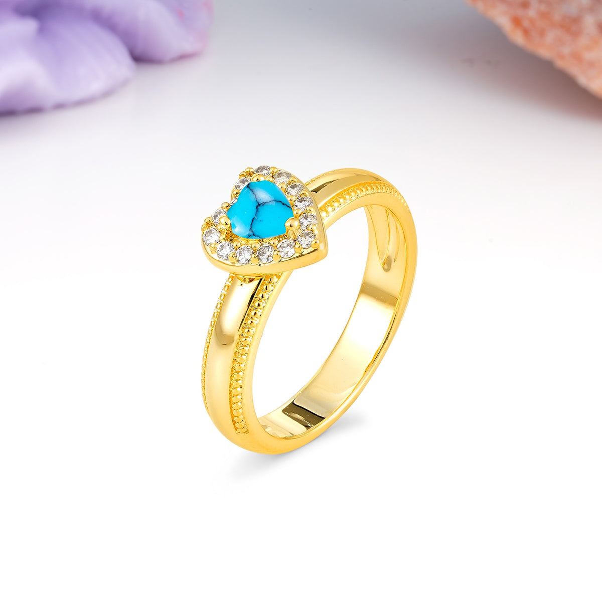 Classic Vintage 3 Prong Heart Cut Turquoise Engagement Ring - Additional view