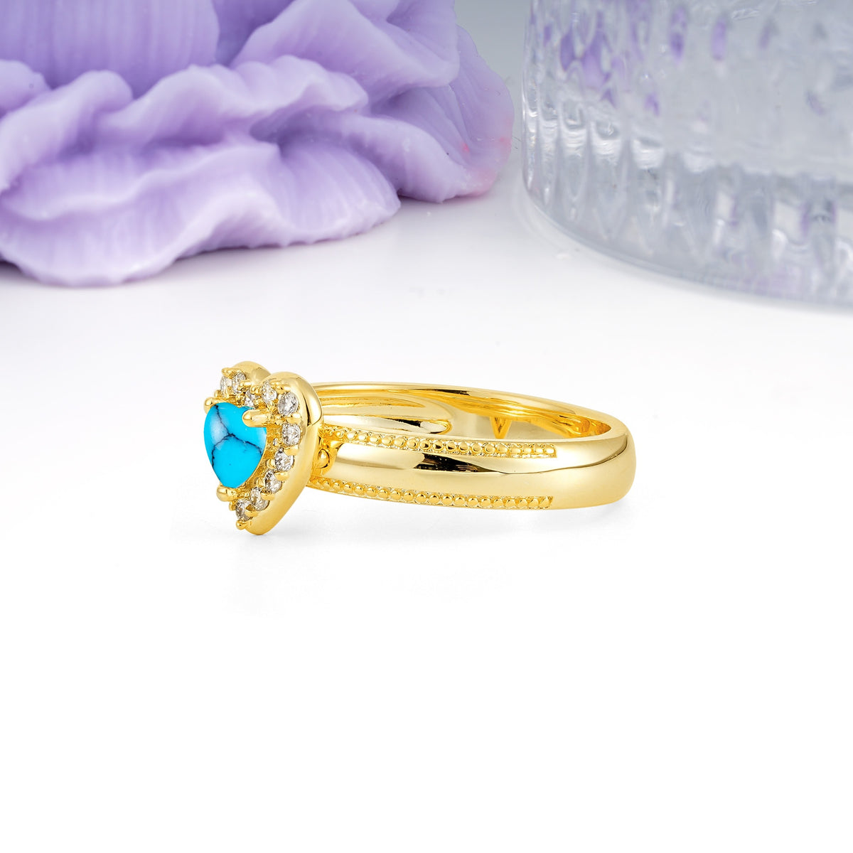 Classic Vintage 3 Prong Heart Cut Turquoise Engagement Ring - Additional view